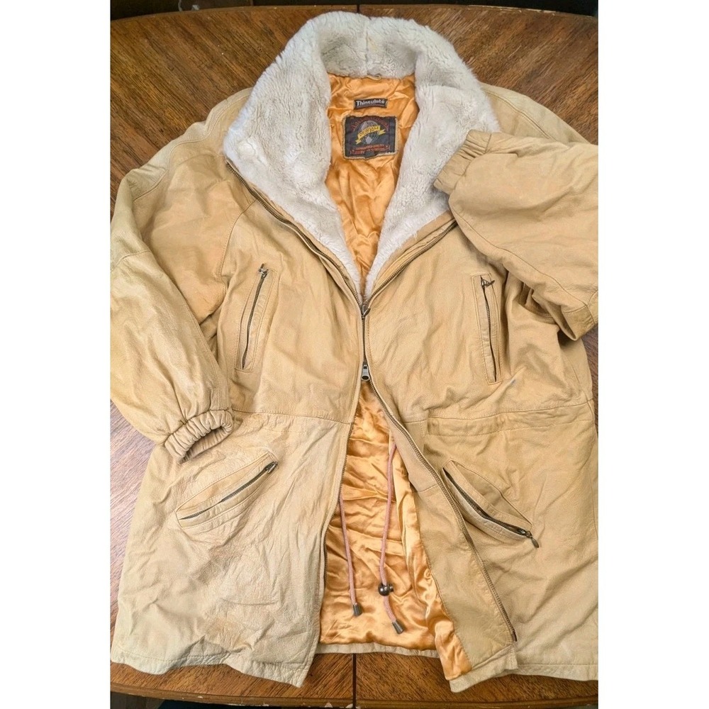 Adventure Bound Full Grain Leather Jacket XL Thinsulate Sherpa Collar Vtg Lined